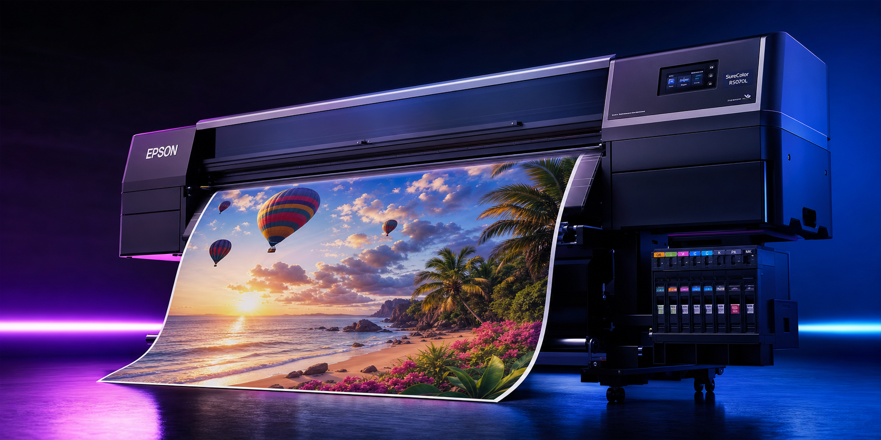 Large-format printer producing a vibrant full-colour print